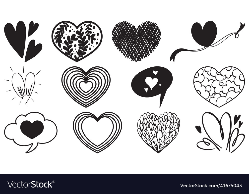 Black hand drawn hearts set