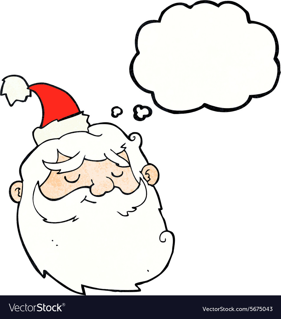 Cartoon santa claus face with thought bubble