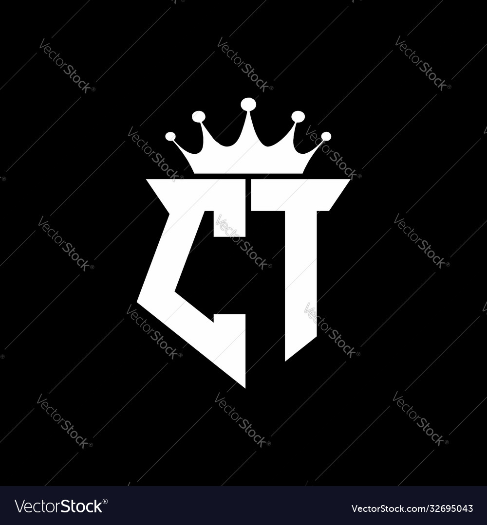 Ct logo monogram shield shape with crown design Vector Image