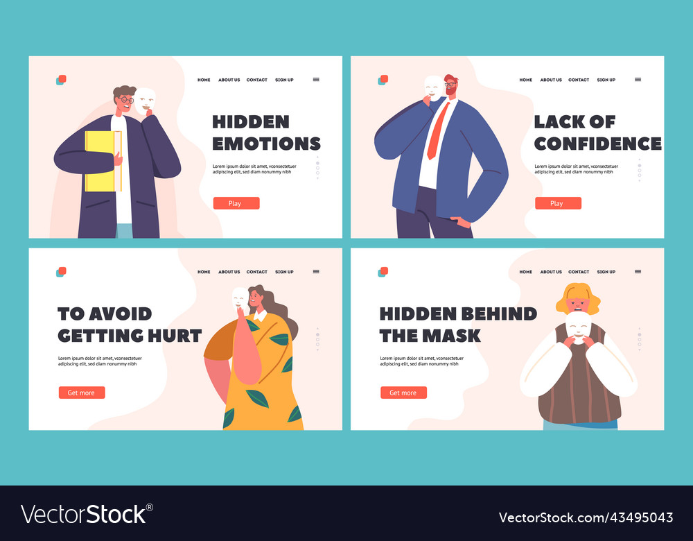 Disguising real emotions and feelings landing page vector image Disguising real emotions and feelings landing page