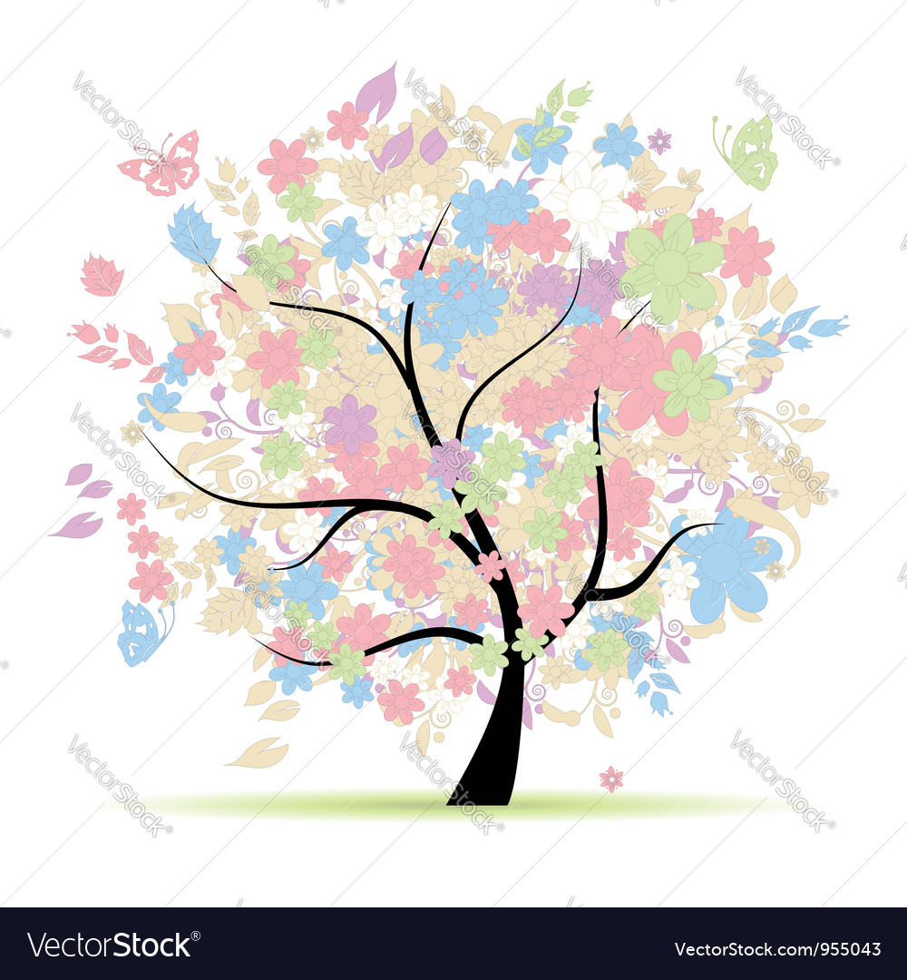 Floral tree in pastel colors for your design sprin