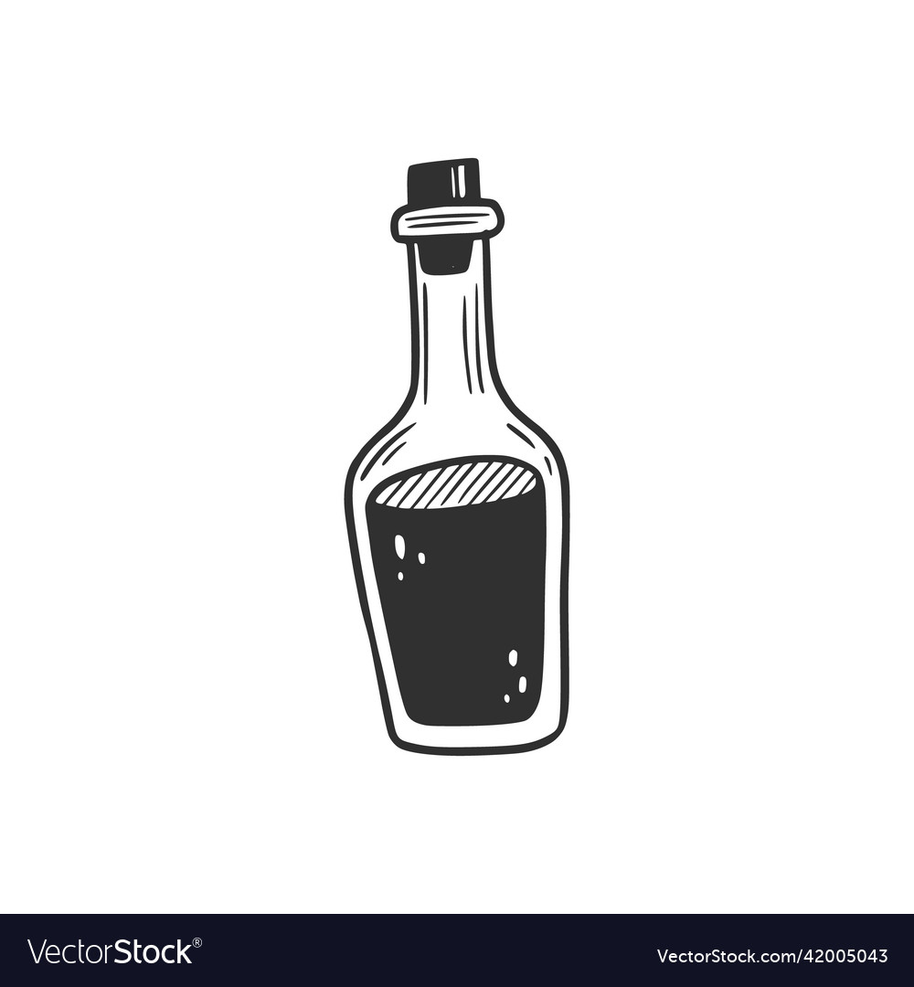 Hand drawn hipster bootle with black liquid Vector Image