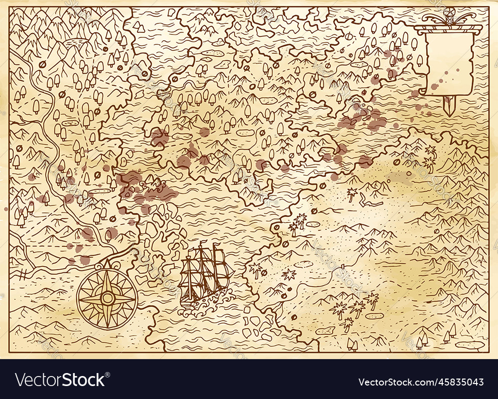 Line art of old world map Royalty Free Vector Image