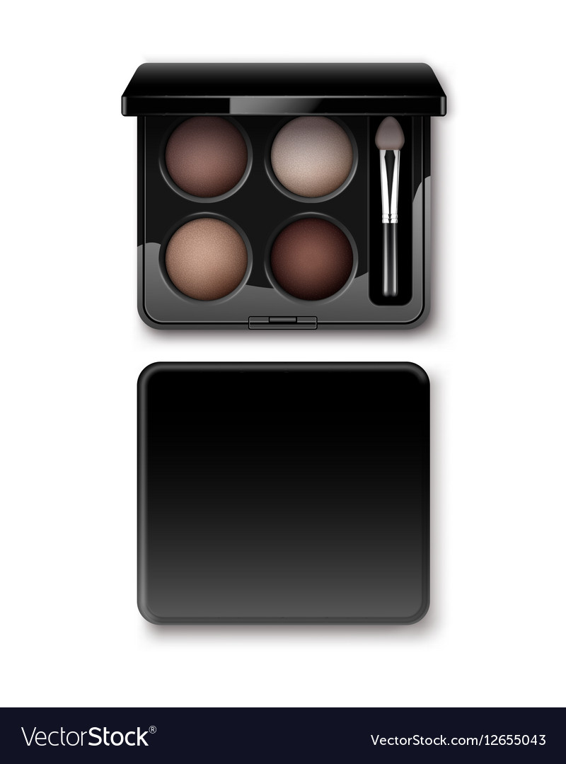 Multicolored eye shadows in case with makeup brush