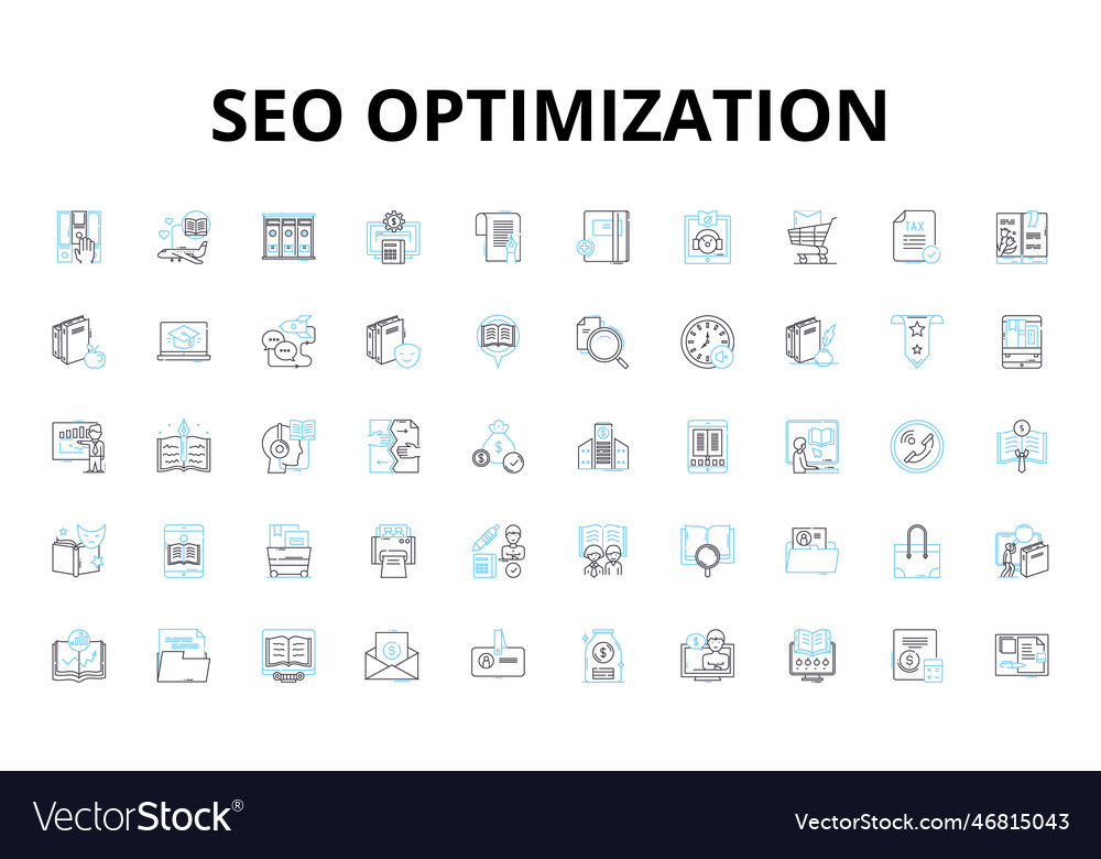 Seo optimization linear icons set keywords vector image Seo optimization linear icons set keywords