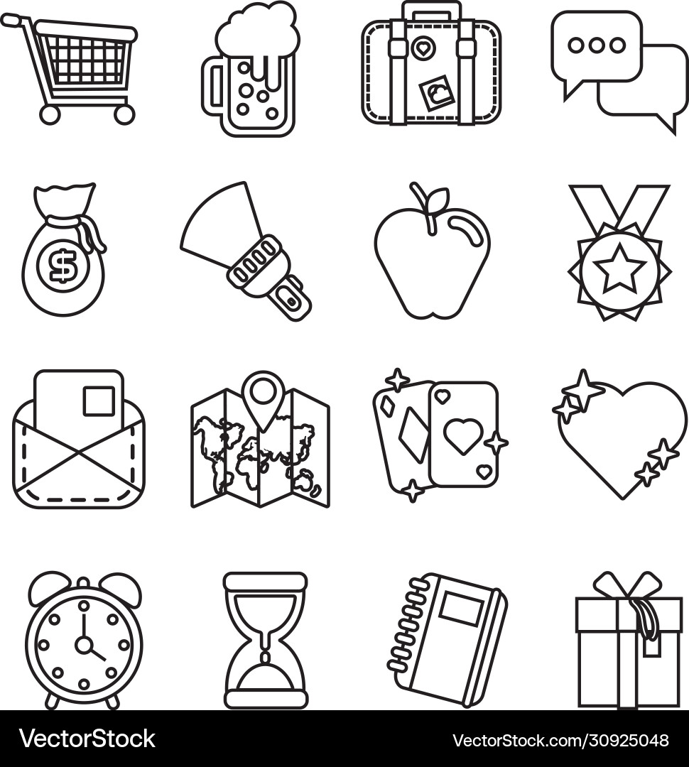 Bundle miscellaneous set icons Royalty Free Vector Image
