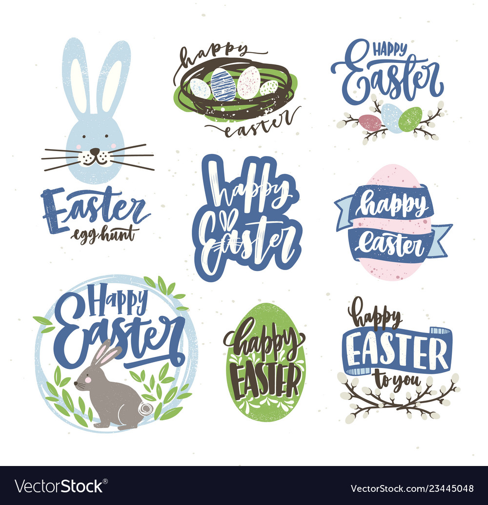 Collection easter letterings handwritten vector image Collection easter letterings handwritten