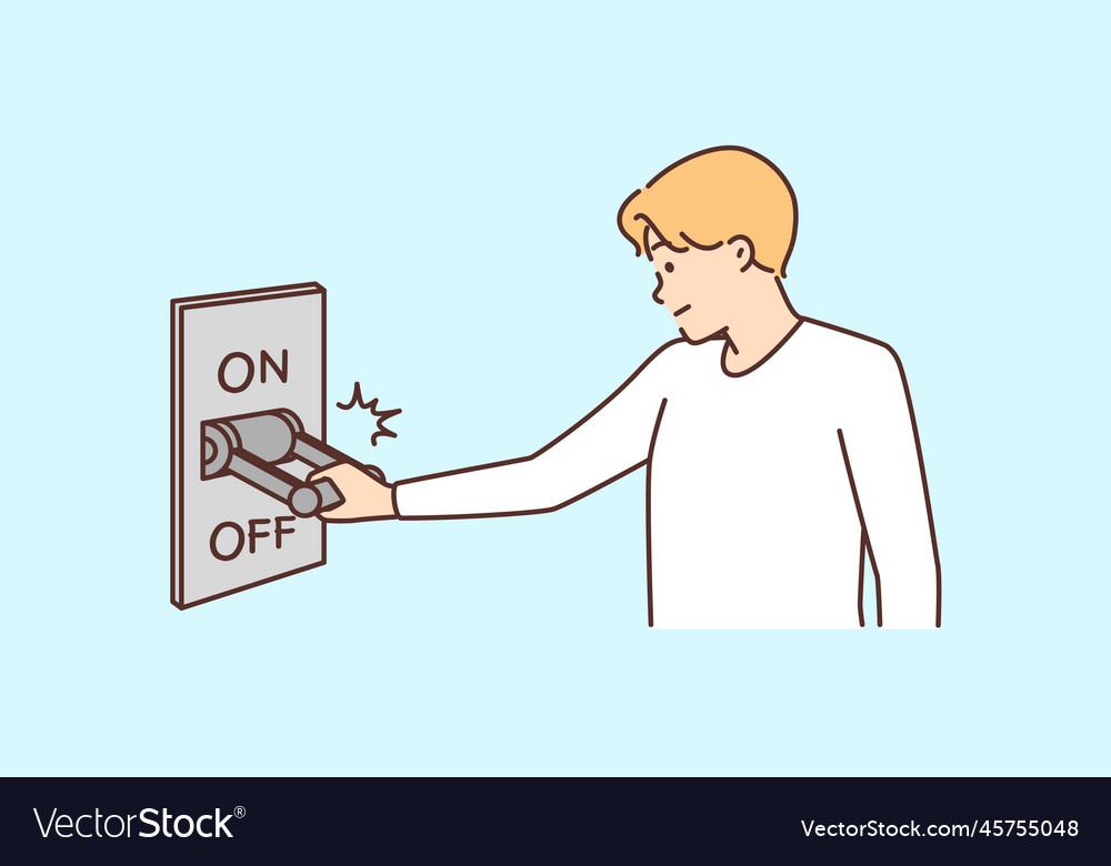 Man uses breaker to turn off electricity or stop Vector Image