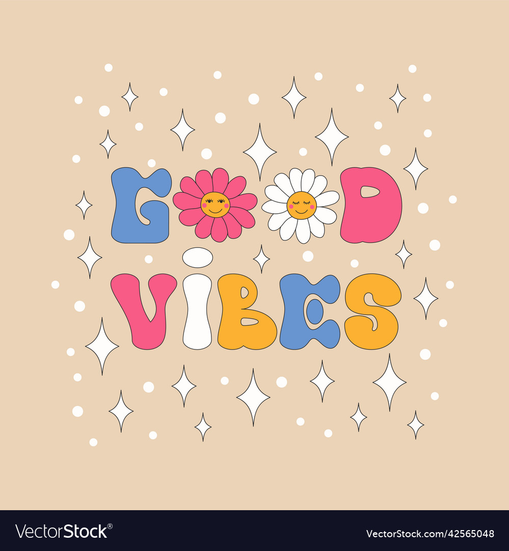 Retro daisies with sparkles and a smile Royalty Free Vector