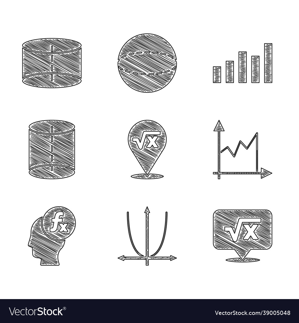 Set square root x glyph graph schedule chart vector image Set square root x glyph graph schedule chart