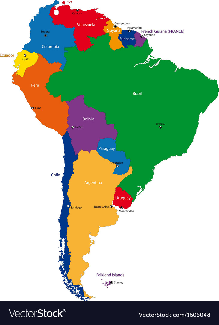 Map Of The South South America Map Royalty Free Vector Image - Vectorstock