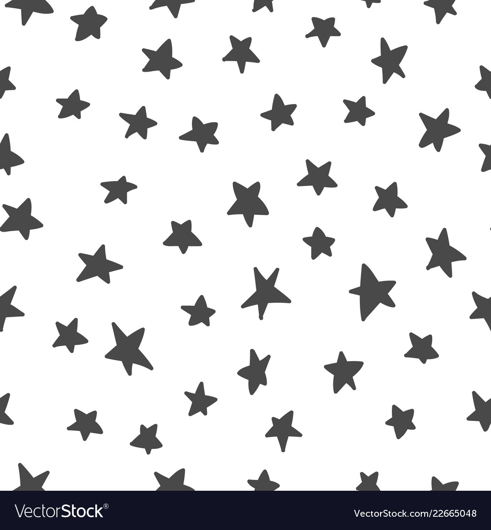 Stars hand drawn seamless pattern black and white