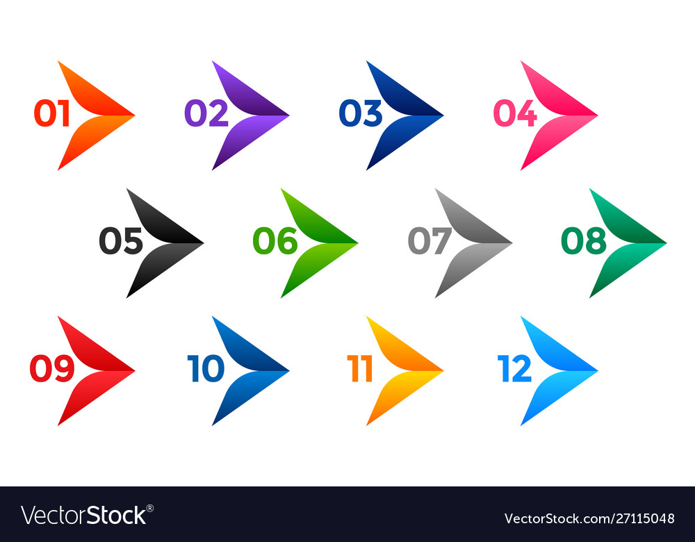 Stylish arrow number bullet points from one to Vector Image