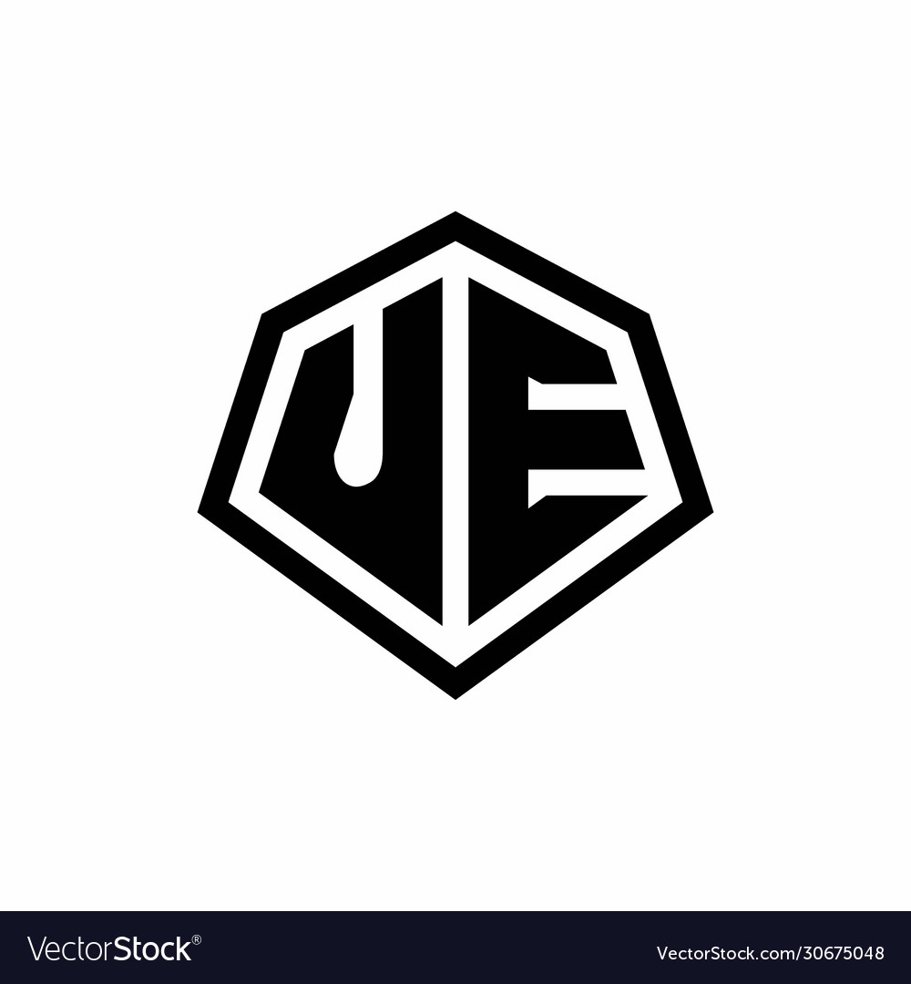 Ue monogram logo with hexagon shape and line