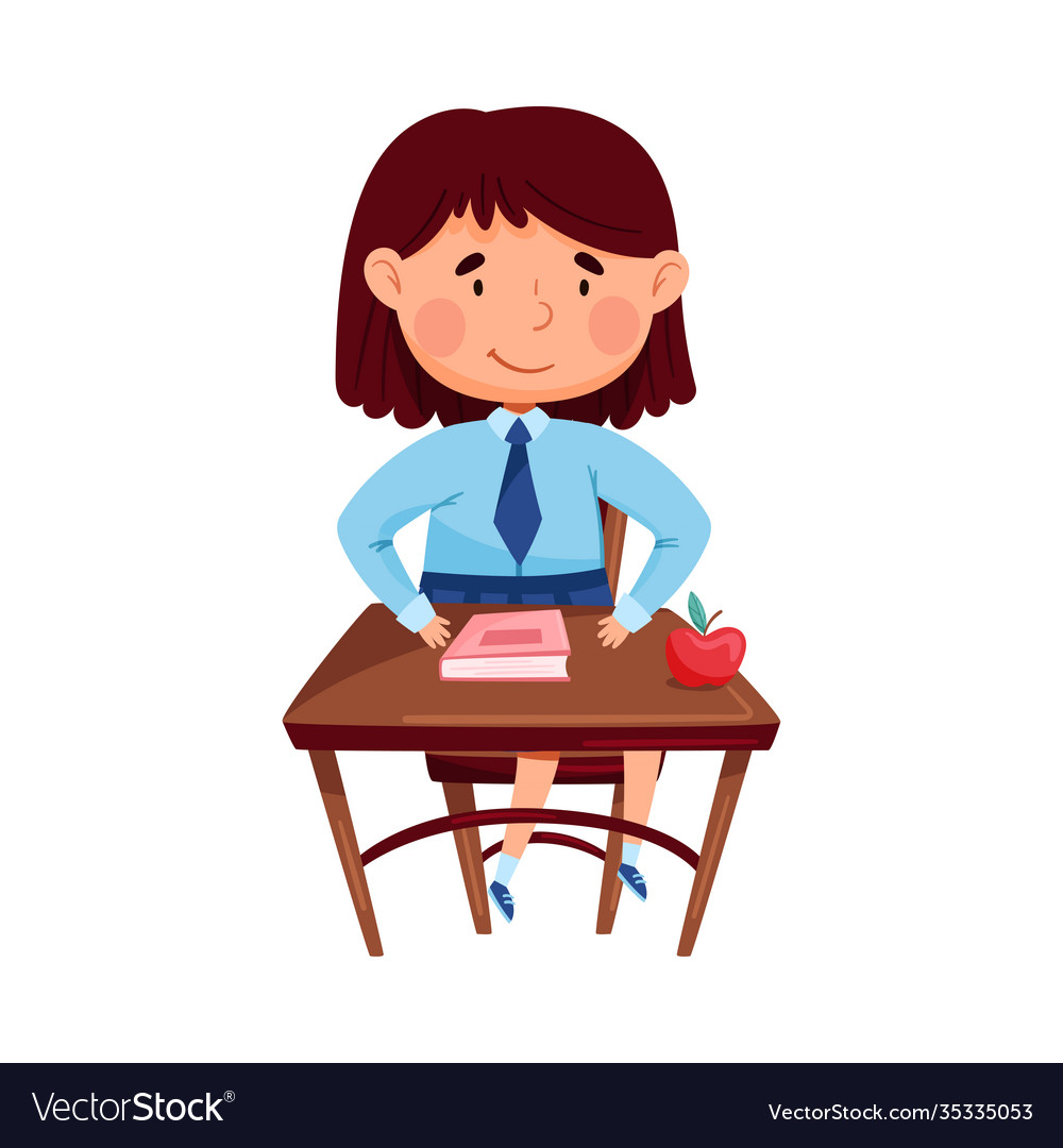 Clever girl sitting at desk school lesson Vector Image