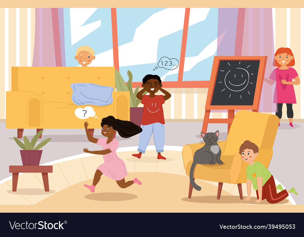 Happy cute little kids are playing hide and seek Vector Image