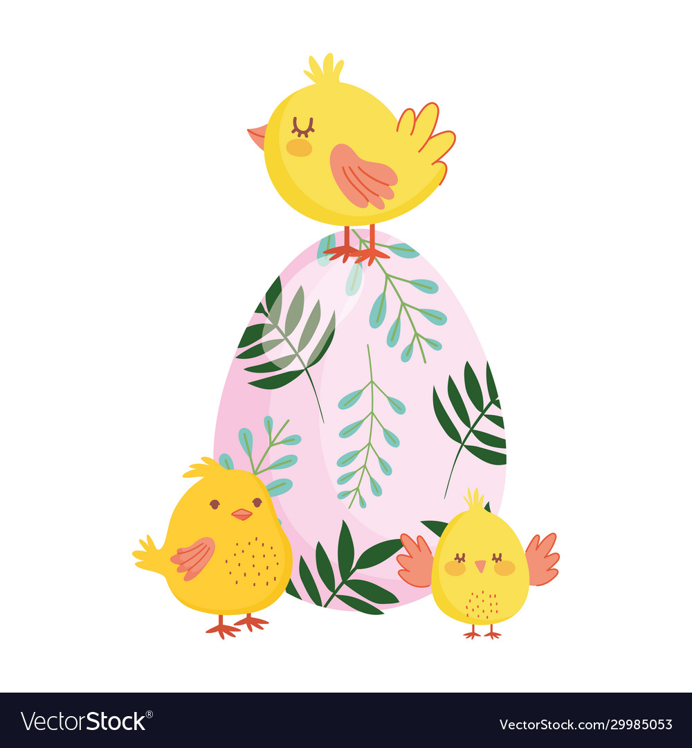 Happy easter cute chickens colored egg flowers