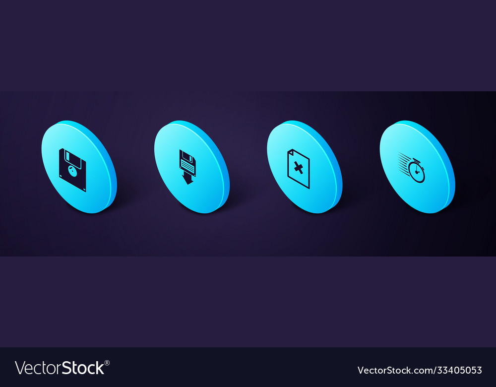 Set isometric stopwatch delete file document vector image Set isometric stopwatch delete file document