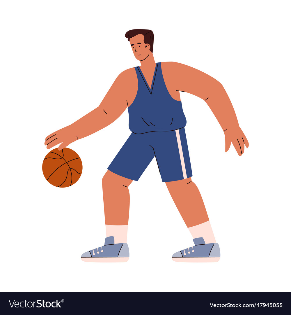 Basketball player dribbles ball with hand flat Vector Image