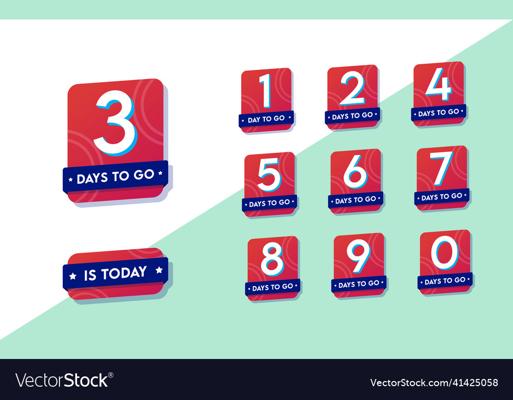 Flat design days to go numbers for print or web vector image Flat design days to go numbers for print or web