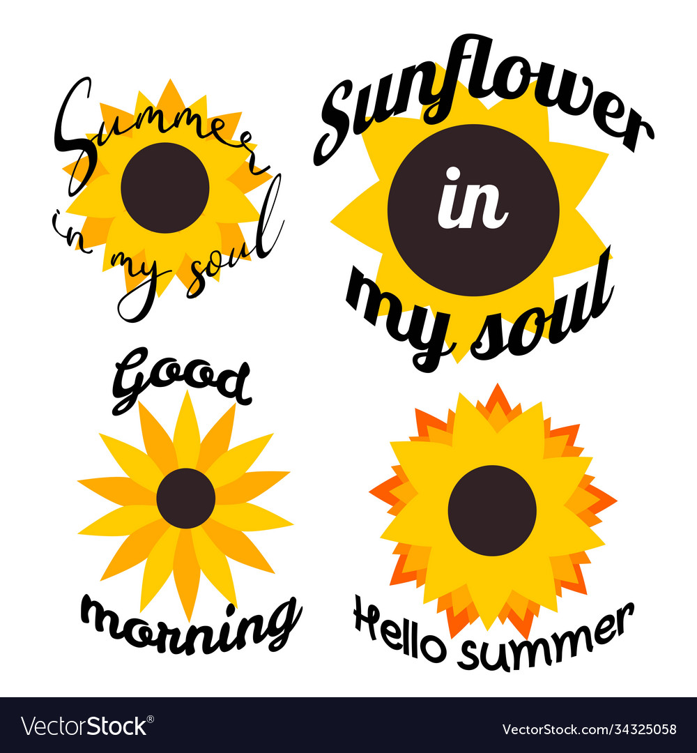 Hello summer lettering with sunflower