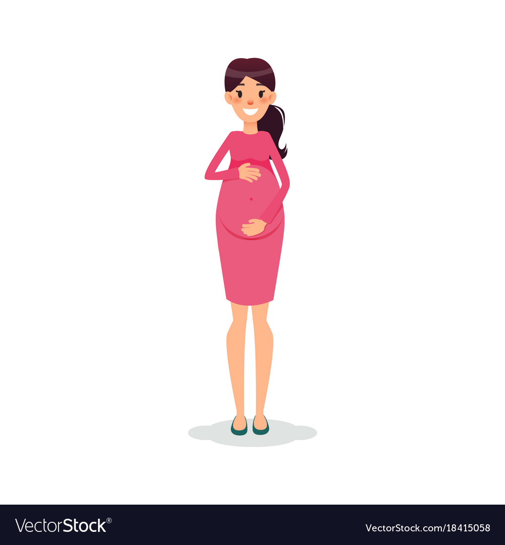 Pregnant happy flat women future mom cartoon