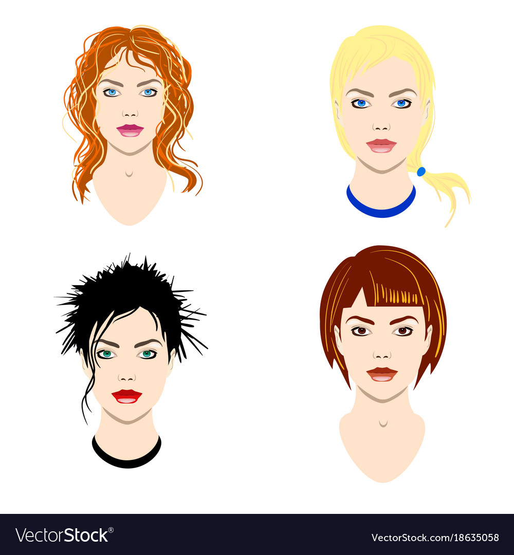Set Of Women Heads With Different Types Of Vector Image