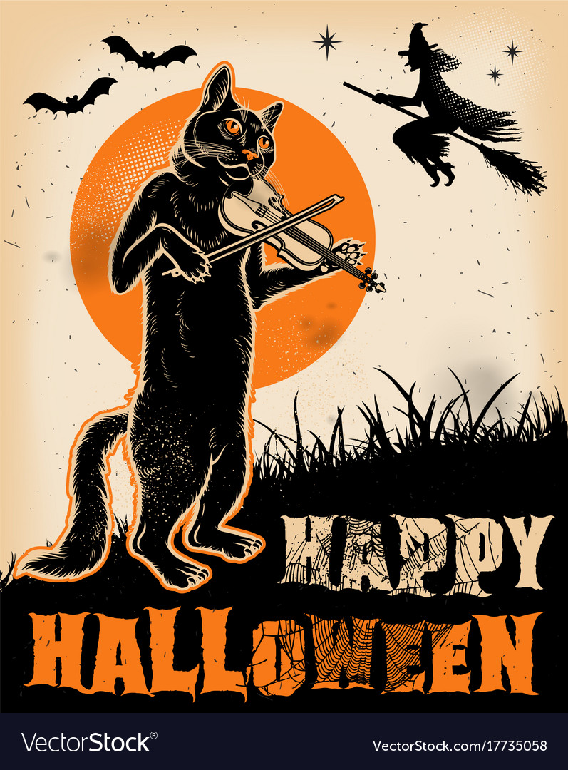 Vintage halloween playing violin poster Royalty Free Vector