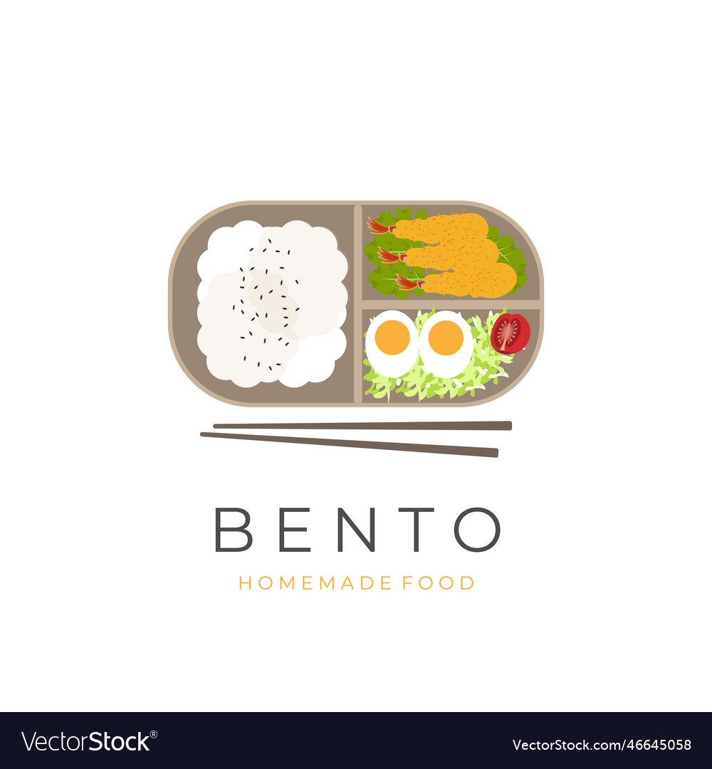 Wooden lunch box bento with tempura ebi furai Vector Image