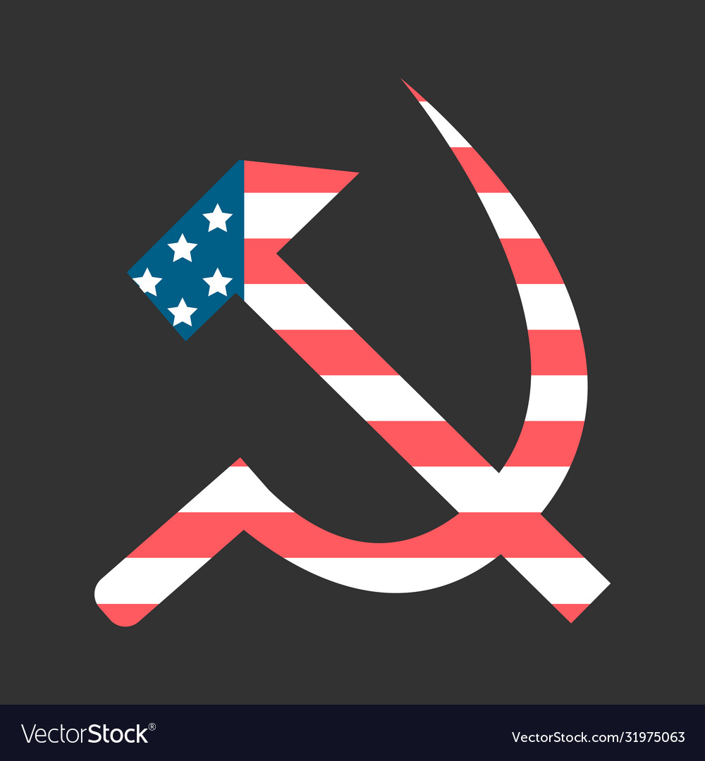 Hammer and sickle set with usa flag texture