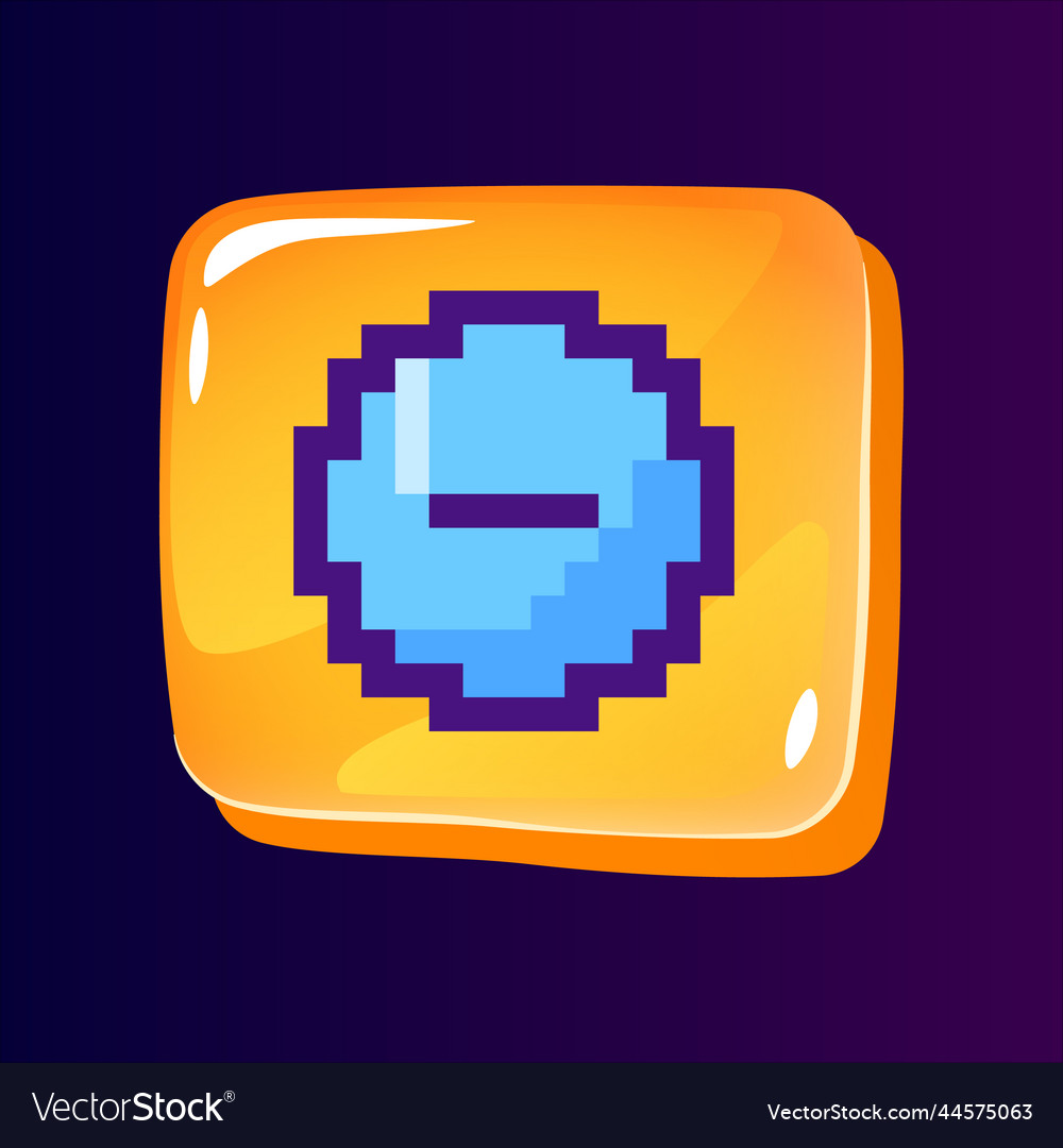 Minus glossy ui button with pixelated color icon vector image Minus glossy ui button with pixelated color icon