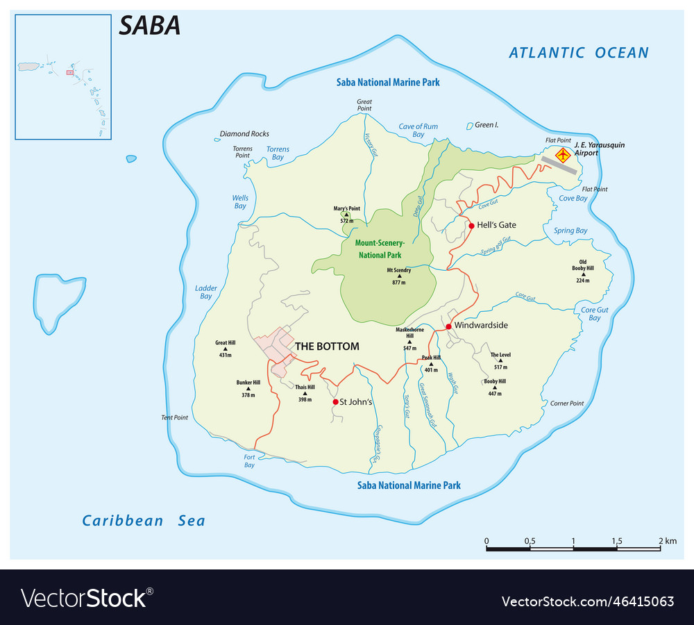 Street map of the caribbean island saba