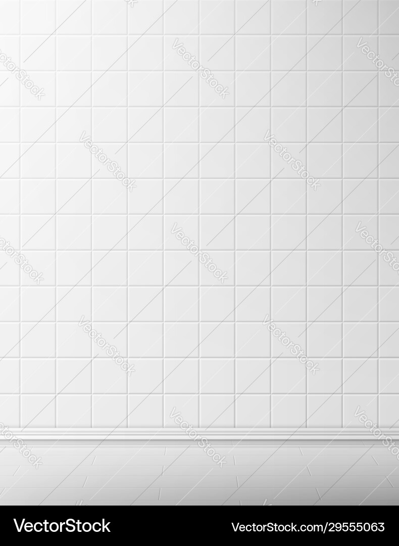 White tile wall and floor in bathroom Royalty Free Vector
