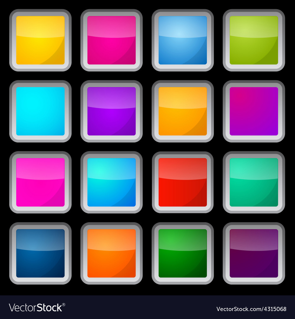 Colorful square glass buttons set on black Vector Image