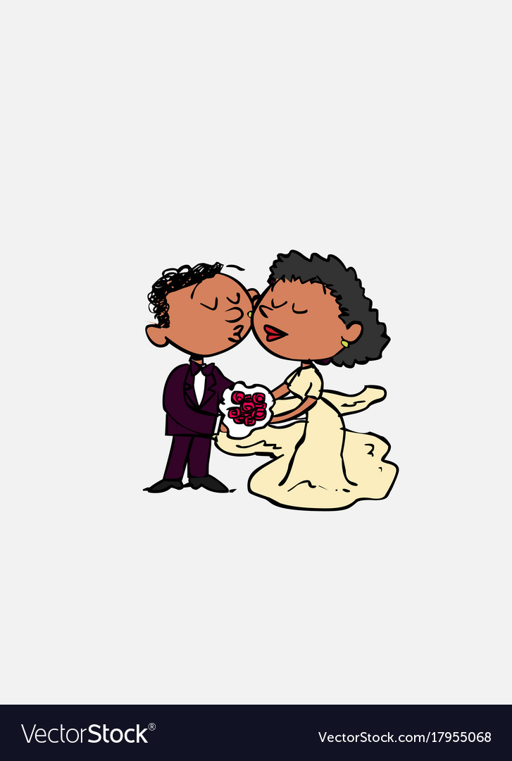 Couple Of Black Newlyweds Kissing Isolated Vector Image