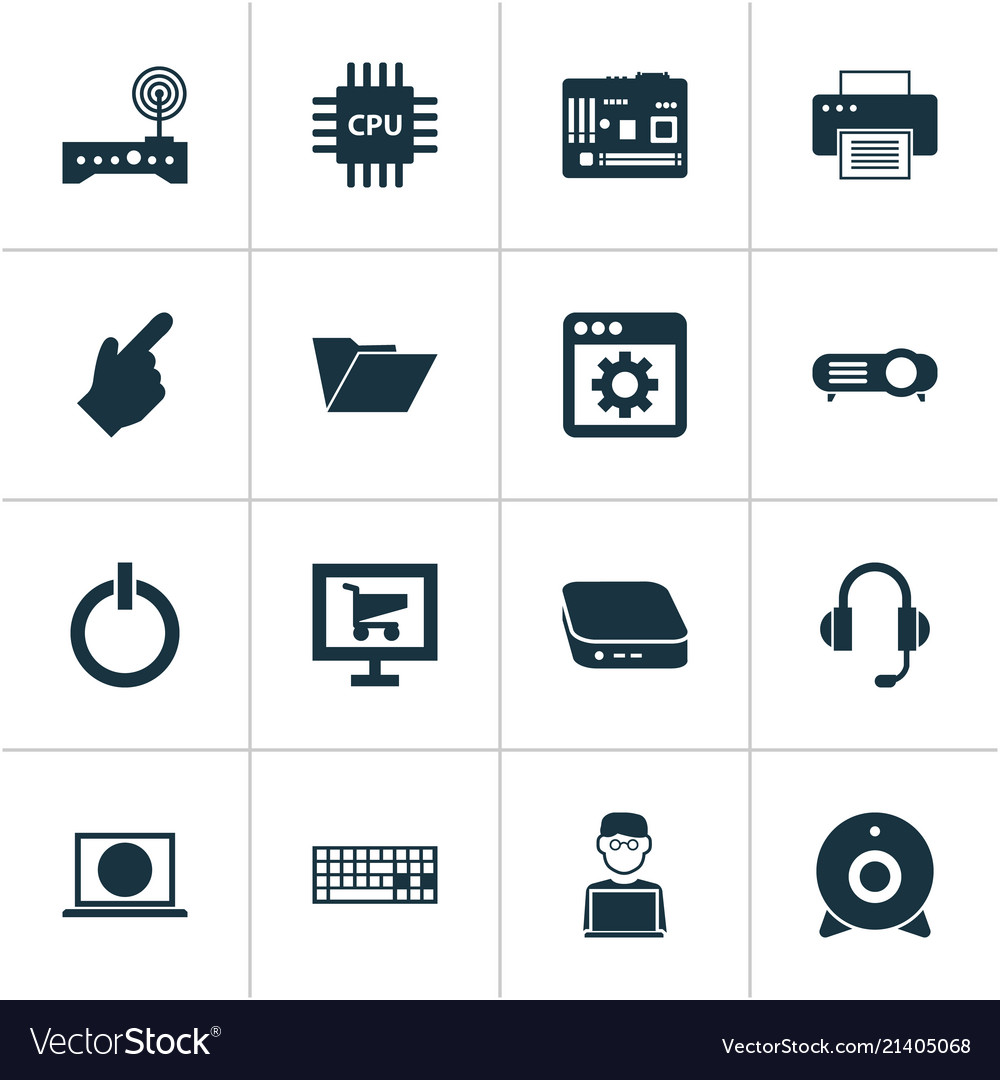 Gadget icons set with cursor projector keyboard vector image Gadget icons set with cursor projector keyboard