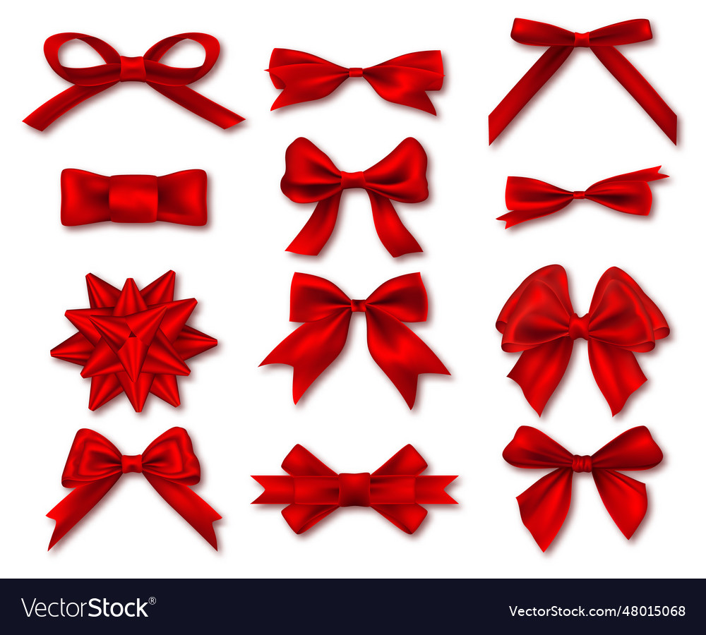 Red ribbon bows set of gift bows concept Vector Image