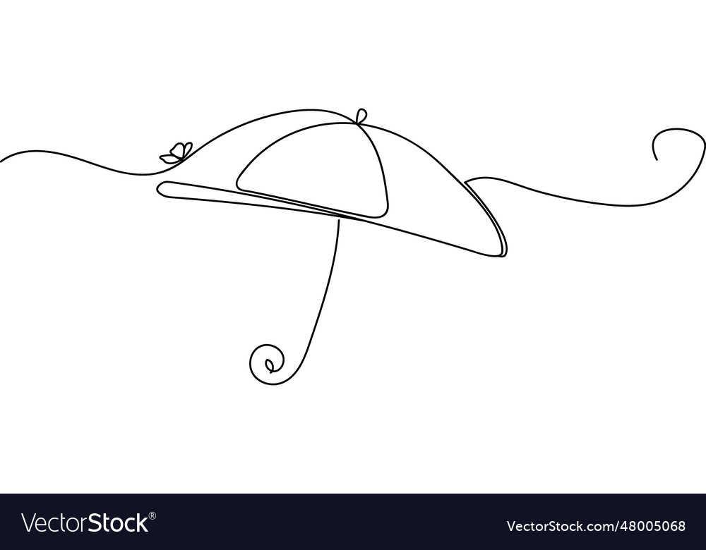 Umbrella drawn with one line a little butterfly