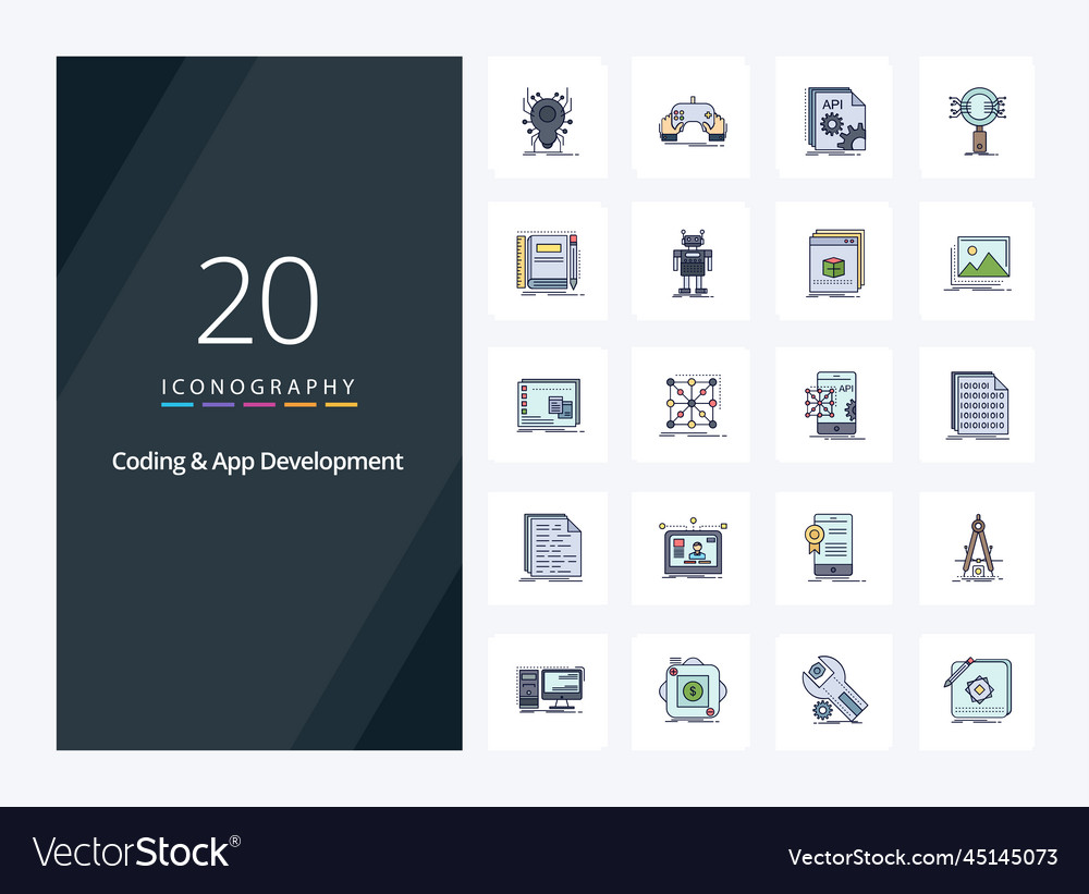 20 coding and app development line filled icon