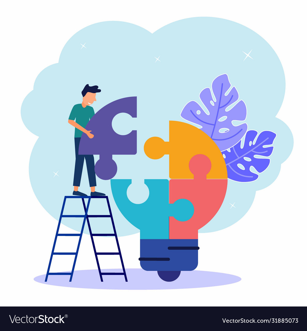 Geschäftskonzept junger Mann der Puzzle verbindet vector image Geschäftskonzept junger Mann der Puzzle verbindet