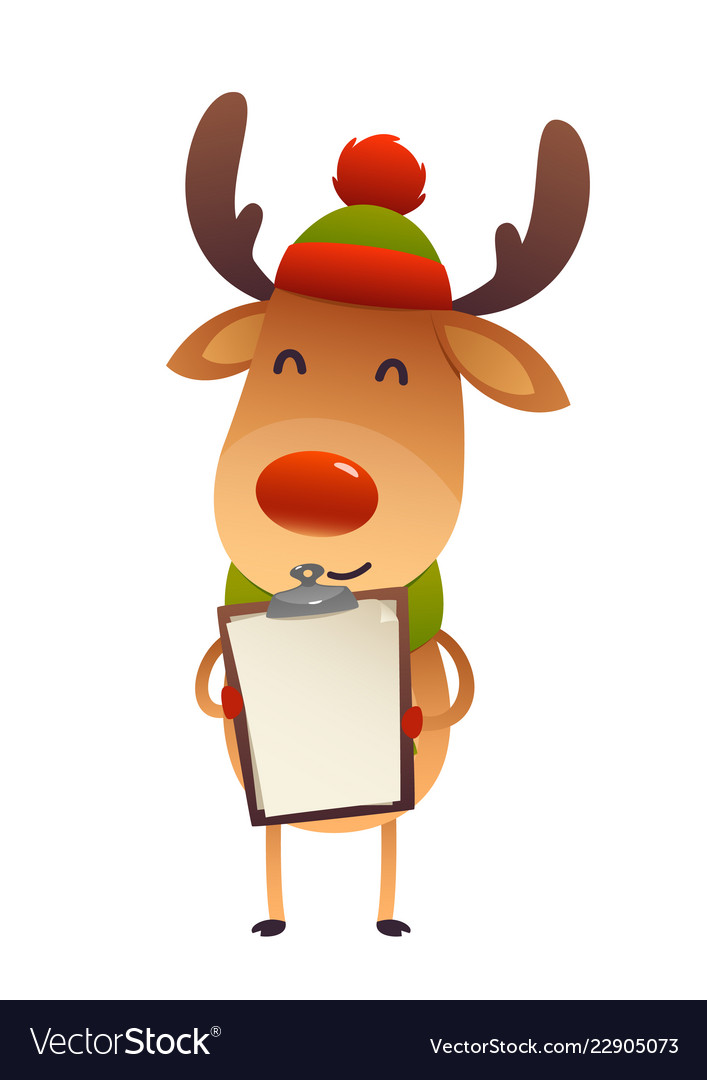 Christmas cute reindeer standing behind blank