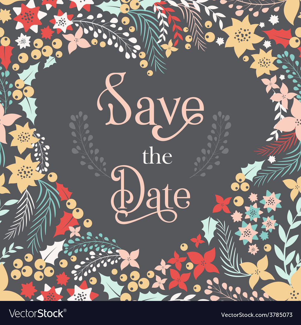 Save the date phrase on heart frame Royalty Free Vector