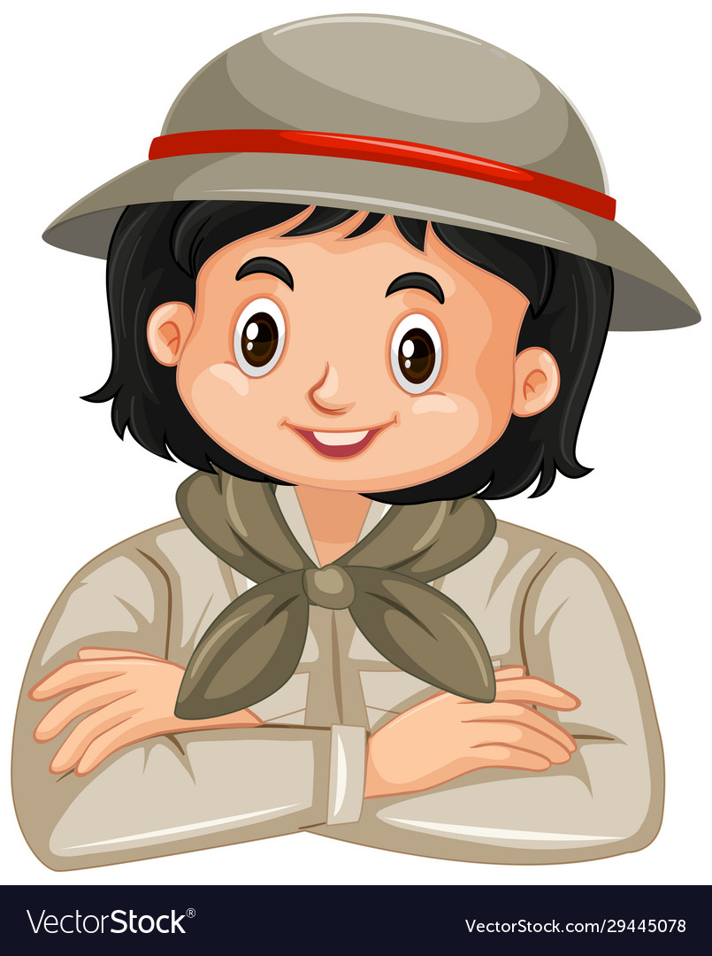 Girl in safari costume on white background