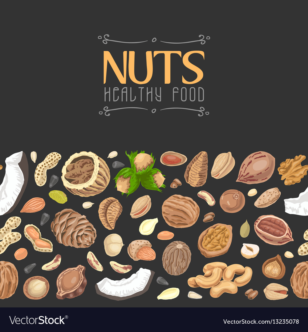 Horizontal seamless background with colored nuts