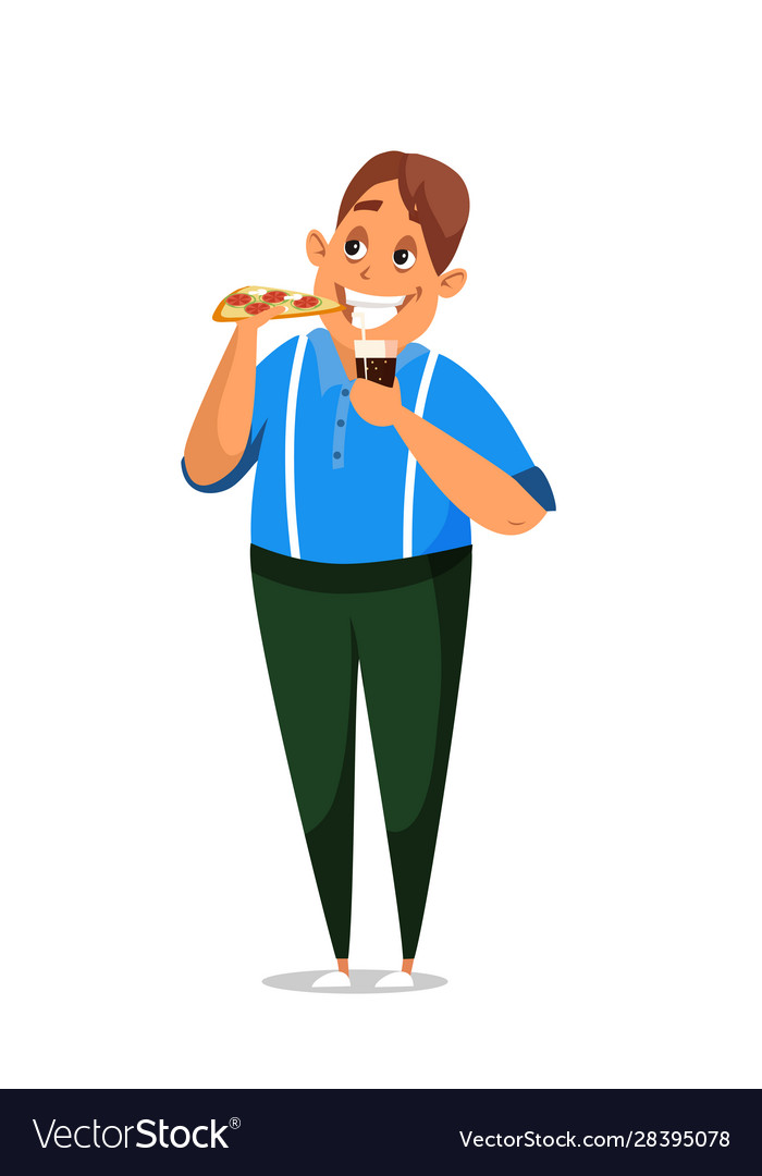Man eating pizza flat vector image Man eating pizza flat