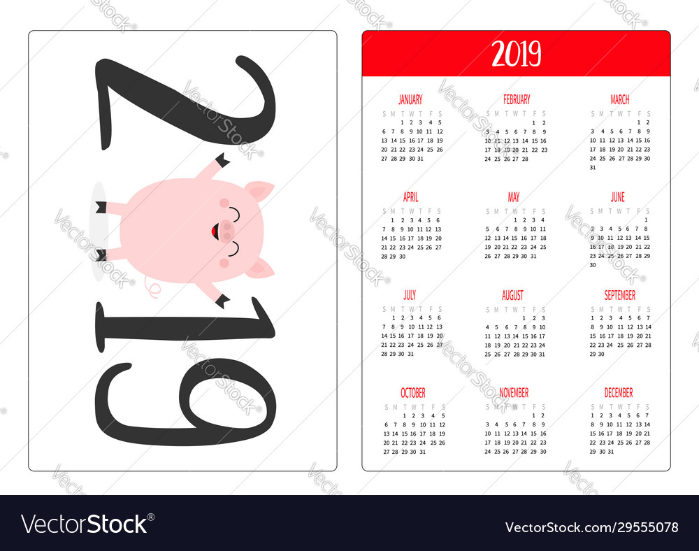 Pig piggy hands up simple pocket calendar layout Vector Image