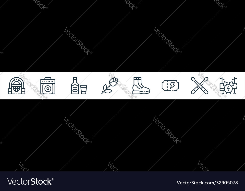 Rock n roll line icons linear set quality vector image Rock n roll line icons linear set quality