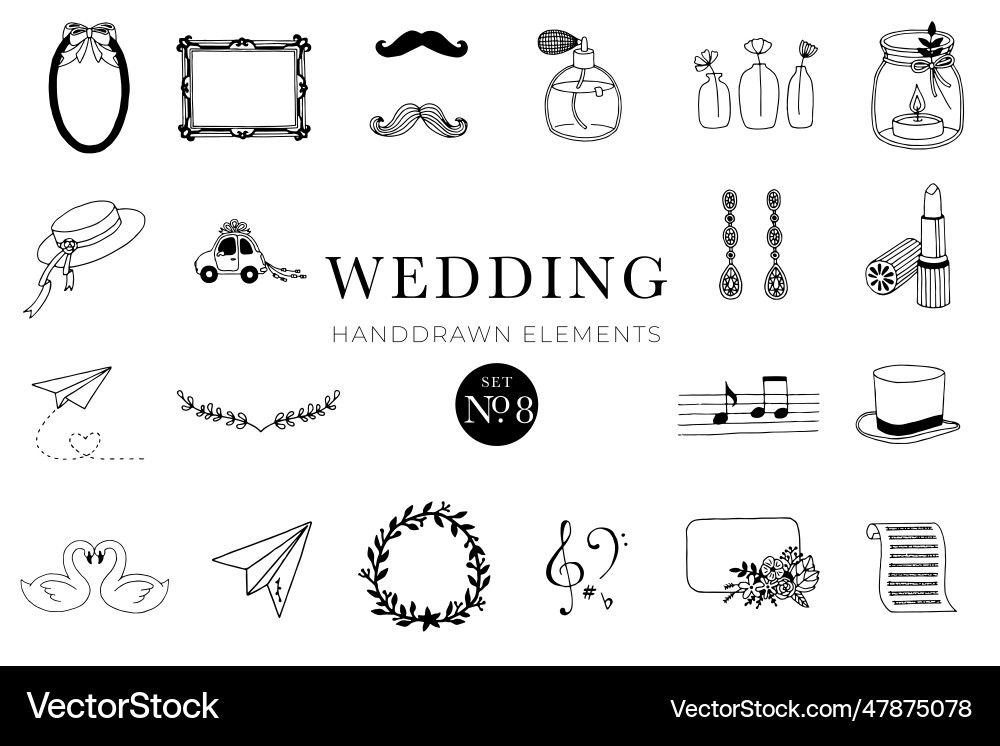 Wedding handdrawn elements set Royalty Free Vector Image