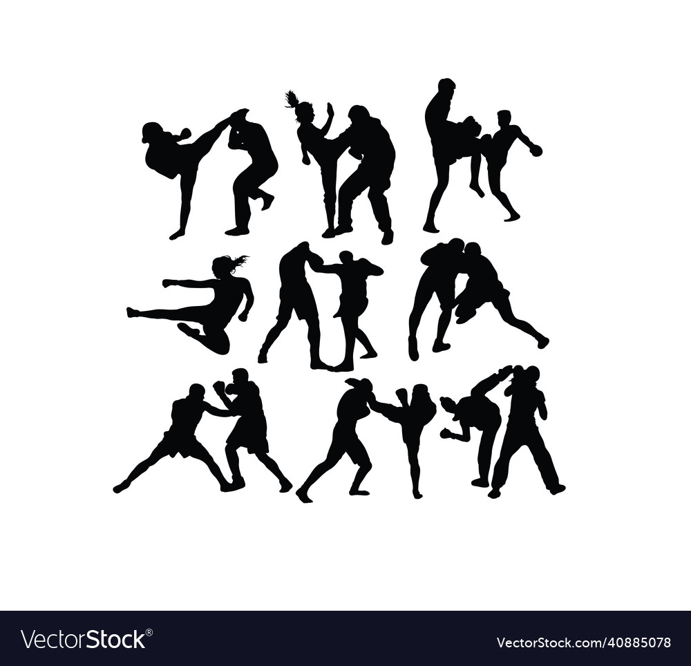 Wrestling and boxing sport silhouettes Royalty Free Vector