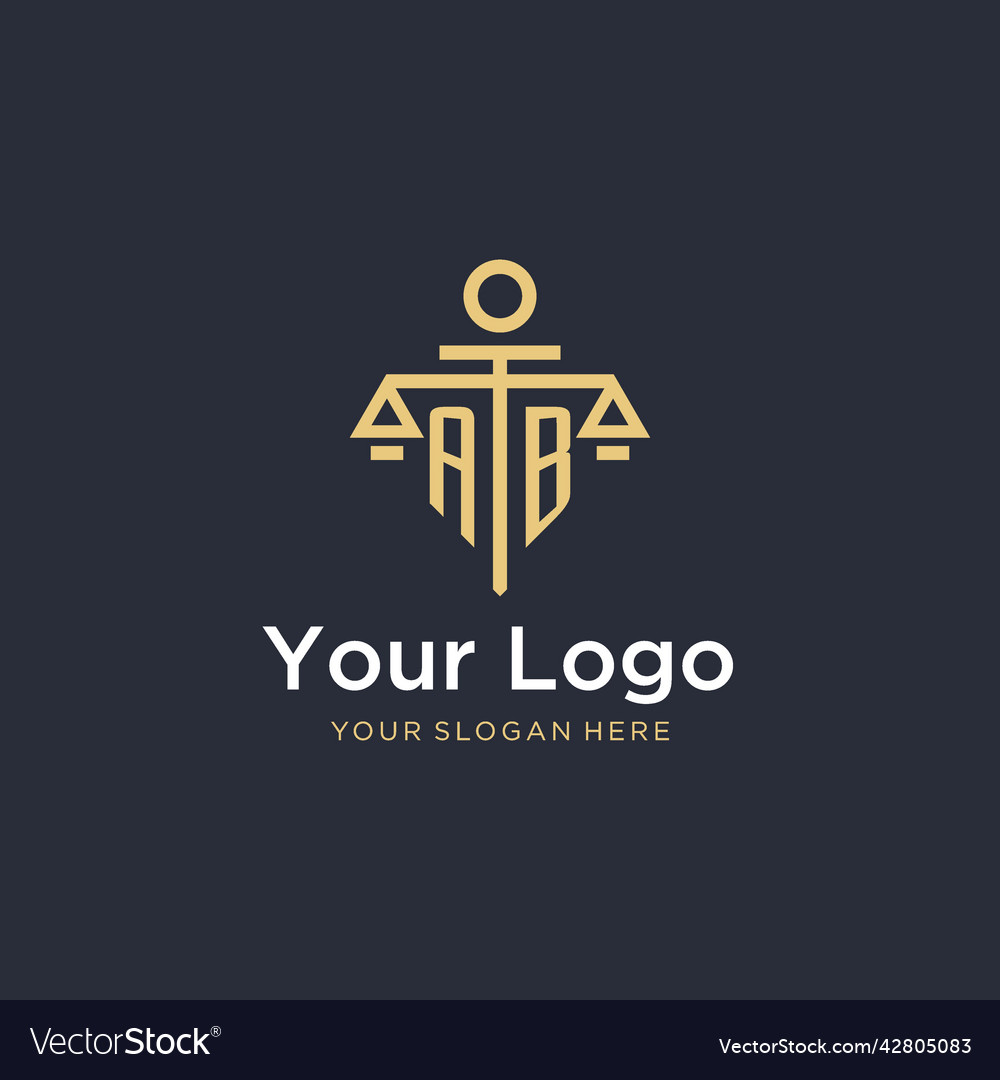 Ab initial monogram logo with scale and pillar